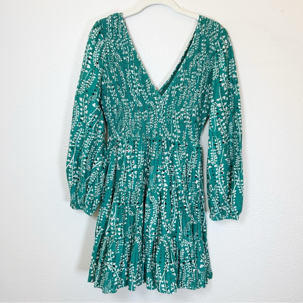 Rixo Sasha Teal Eyelet Mini Dress Small Puff Sleeve Resort Wear Coquette Beach - Picture 6 of 11